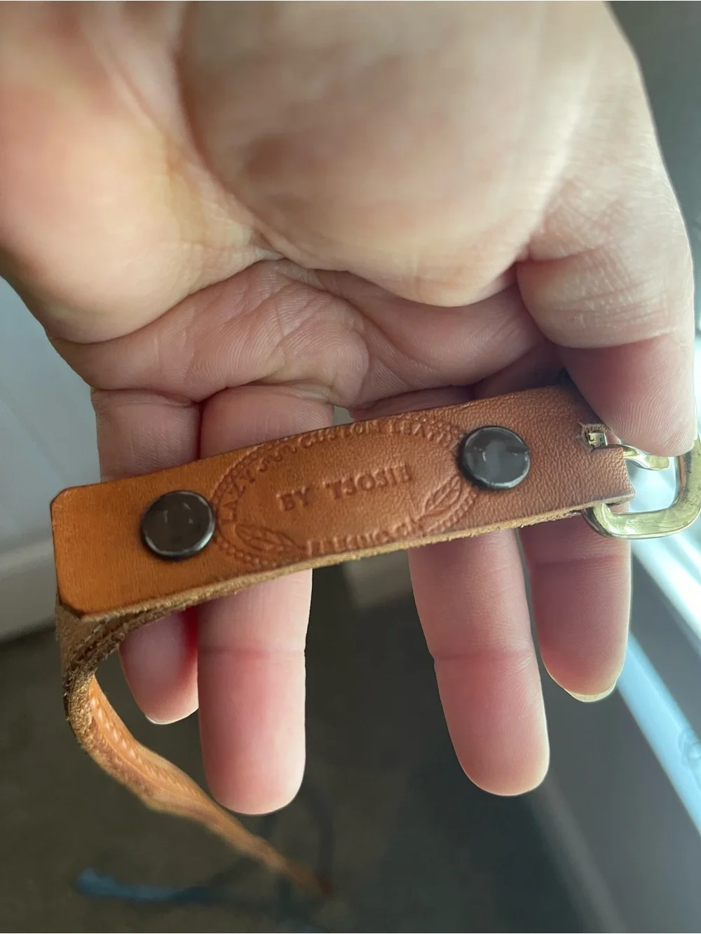 Vintage Brown Leather Belt with Sterling Silver & 10k gold monogrammed tip